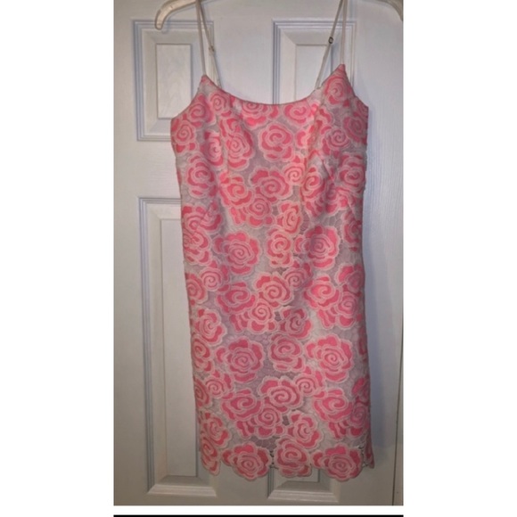 Lilly Pulitzer Dresses & Skirts - Lilly Pulitzer Beth Pink & White Two Tone Floral Lace Overlay Dress, Size 0